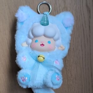 Cute Blue Unicorn Plush Keychain